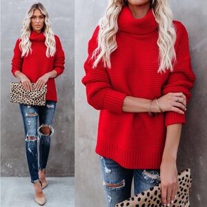 VICI Hot Tamale/Red Cozy Knit Turtleneck Sweater, Small